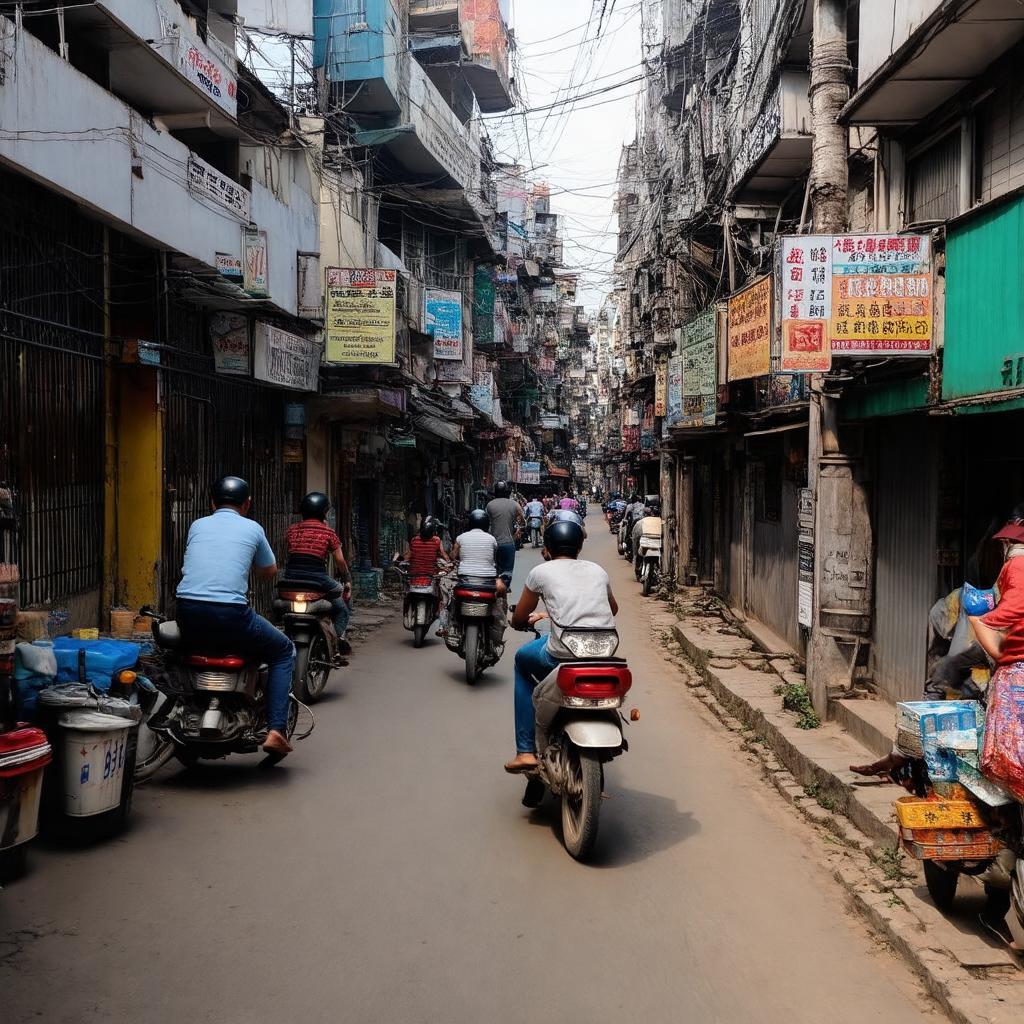 Hình ảnh con ngõ 87 Tam Trinh, Hà Nội với nhà ở và cửa hàng san sát